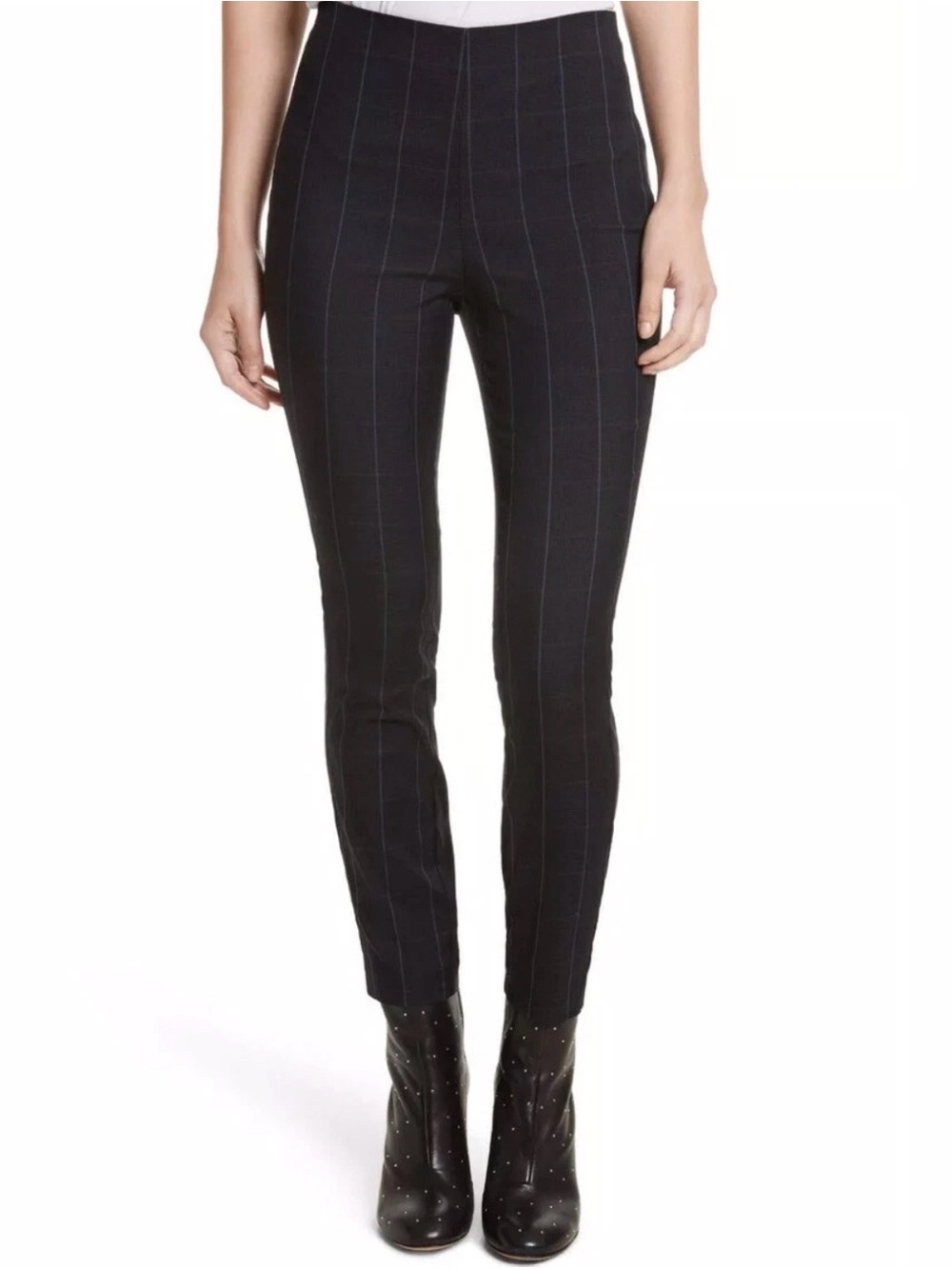 RAG & BONE Simone Check Pants Salute Multi Navy Plaid Elastic Waist Stretch